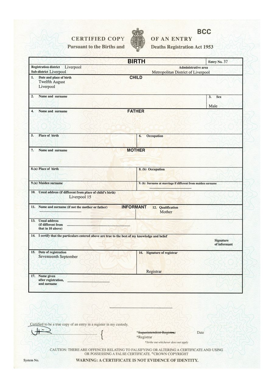 Birth Certificate Birth Certificate