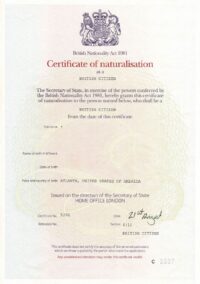Naturalisation Certificate
