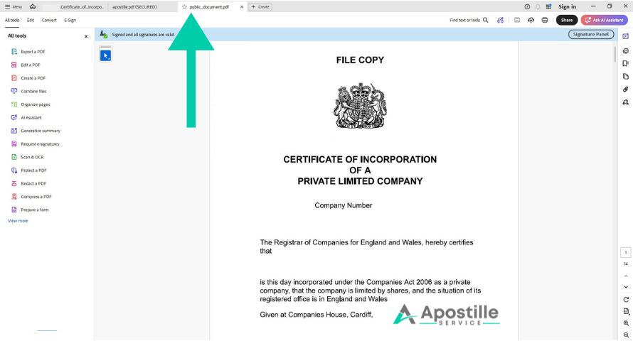 document with the e-apostille